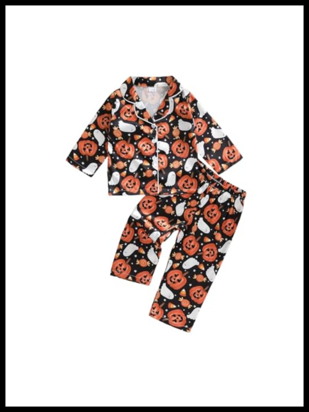 Toddler Silk Satin Halloween Pajama Set 2-Piece Long Sleeve Button Up EUC